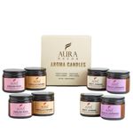 AuraDecor Set of 4 Scented Amber Jar Candles in Soy Wax || Burning Time 25 Hours Each || Soy Wax || Paraben Free || EnglishRose, Vanilla Caramel, Night Jasmine, French Lavender (Pack of 8)