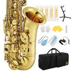 Eastar AS-Ⅲ Alto Saxophone E Flat for Beginners Advanced, Cleaning Kit, Case, Neck Strap, Reeds, Stand, Eastar Altsaxophon, Golden