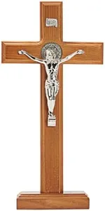 Juvale Wooden Catholic Crucifix Cross Stand for Church, Christian Decorations, Home Alter, Table Top, Fireplace Mantle (12 In)