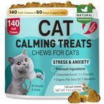 Cat Calming Treats, 140 Soft Chews to Relieve Anxiety, Stress & Prevent Bites, Perfect for Travel & Veterinary Visits, Soothing Calming Care for Indoor Cats Chicken Flavor 7.41 OZ