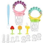 Vicloon Baby Food Feeder Fruit Feeder Pacifier Set, 15pcs Baby Fruit Feeder Weaning Dummies Set, 2*Pacifier Feeder Teething Toys, 6*Pacifier Clips, 1*Baby Feeding Spoons, 2*Baby Finger Toothbrushes