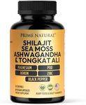 Shilajit 10,000mg, Irish Sea Moss 2000mg, Ashwagandha 3000mg, Tongkat Ali 30,000mg, Boron, Magnesium, PQQ & More | 60 Capsules - 30 Days Supply| Fulvic Acid Veg Capsules| Vegan| Gluten Free | Non-GMO