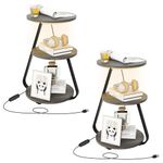 ARTETHYS Side Table Set of 2, Bedside Small Coffee Table with 3 Color LED Lights, End Table with 3 Tier Storage Shelves for Living Room Bedroom, Grey
