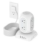 Tower Power Bars with Surge Protector USB, TESSAN Flat Plug Extension Cord 10 Ft with 8 AC Multiple Outlets and 4 USB Ports (1 USB C), 1050J Power Strip Desk Charging Station for Home Office Dorm Room