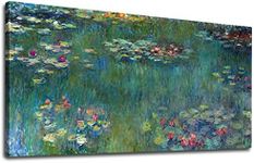 Large Canvas Wall Art Water Lilies by Claude Monet Landscape Canvas Pictures Modern Green Garden Canvas Artwork Contemporary Wall Art Nature Picture for Home Office Wall Decor Framed Ready to Hang