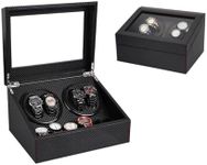 Forubar Automatic Watch Winder, Watch Storage Display Box with 4 Quiet Running Motor Watch Winder Display 6 Flexible Watch Pillows Luxury carbon Fiber Leather Storage Case