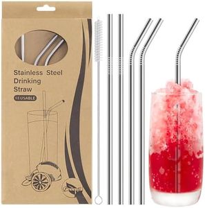 FYY Reusable Straws - 4 Pack Stainless Steel Metal Drinking Straw with Cleaning Brush, 8.5 inch Long, Dishwasher Safe, 2 Straight|2 Bent|1 Brush