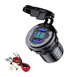 Thlevel Car Charger Socket QC3.0 USB Mini Size Dual Port Quick Charge 9V - 32V 36W LED Digital Voltmeter with Switch for Marine, Boat, Motorcycle, Truck, Golf Cart (Black)