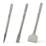 ZELCAN Chisel Set with SDS Max Shanks, 3pc SDS Max Chisel Drill Bit Set with Flat Point Scaling Chisels, 12" Rotary Hammer Drill Chisel Bit Home Improvement Tools for Concrete Stone Tile Floor Removal