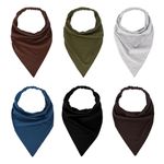 MapofBeauty 13 Inch 6 Pieces Soft Elastic Triangle Non Slip Bandana Head Scarves Headband (Deep Coffee/Dark Green/Gray/Brown/Blue/Black)