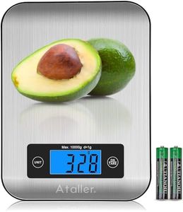 Ataller Digital Kitchen Scales, 304 Stainless Steel Food Scales, Professional Food Weighing Scales with Large LCD Display, Incredible Precision up to 1g, 10kg Maximum Weight, Silver