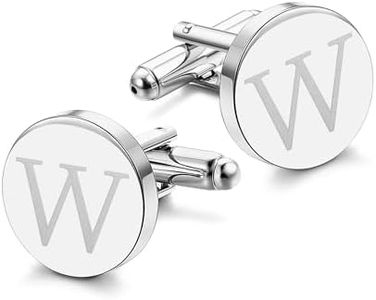 LOLIAS Cuff Links Mens Accessories Jewelry Classic Initial Cufflinks with Gift Box Silver Cufflinks,Letter W