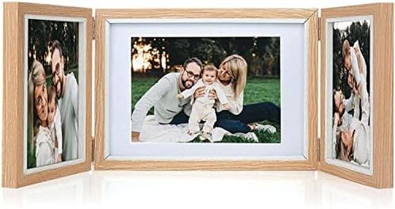 Czemo Triple Bisagra Marco de Fotos10x15 cm,13x18 cm Madera Marco para Retrato Varias Fotos Marco multifotos Decoración hogareña Día de la Madre Boda（Color Claro）