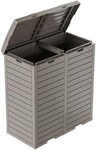 MAIUSCOLI Outdoor Trash Can with Lid, Outdoor Trash Bin & Pull-Out Liquid Drawer, Dual Lid Closure Design, Waterproof Resin Garbage Can Container for Patio, Backyard, Deck (Grey, 62)