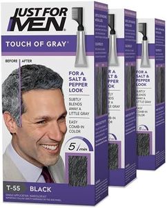 Just For Men Touch of Gray, Mens Hair Color Kit with Comb Applicator for Easy Application, Great for a Salt and Pepper Look - Black, T-55, Pack of 3