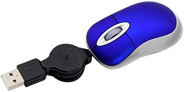 Mini Small Travel Optical Mouse Portable USB Wired Mouse with Retractable USB Cord for PC Laptop Computer Desktop Office Business Home School Kids Girls Boys Women Men Gift(Blue)