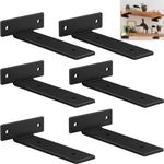 HomePekite 6 Pack 8 Inch Floating Shelf Brackets, Metal Shelf Brackets Heavy Duty, Hidden Shelf Brackets Black with Screw Fittings for Kitchens, Bathrooms, Bars, Offices