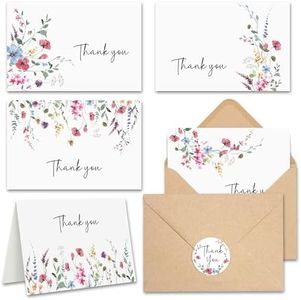 Floral Thank You Cards With Envelopes (bulk 20-4x6) - Thank You Notes With Envelopes Set - Wildflower Thank You Cards With Envelope And Stickers - for Birthday, Wedding, Bridal Showers, Baby Showers