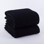 Püskül Waffle Weave Bath Towels, Organic 100% Turkish Cotton, 32X63 Inches 2-Pack (Black)