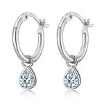 Sterling Silver Drop Hoop Earrings for Women, Hypoallergenic Silver Small Hoop Earrings with Teardrop Cubic Zirconia Drop Hoop Earrings Birthday Christmas Wedding Jewellery Gifts for Ladies Girls