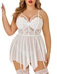 Avidlove Sexy Plus Size Lingerie for Women Lace Lingerie Bodysuit White