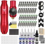 TATELF Tattoo Kit Wireless Tattoo Gun Starter kit Professional Complete Set Rotary Pen Tattoo Machine Kit for Beginners 40pcs Cartridges Needle 2000mAh Tattoo Battery Pack Tattoo Supplies(Red)