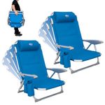 #WEJOY 4-Position Adjustable Beach Chair for Adults Set of 2, Folding Low Beach Chair Lightweight & Portable, High Back Pillow Pocket Outdoor Garden Reclining Camping Beach Chair, Blue