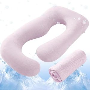 Sasttie Cooling Pregnancy Pillow Cover, 57-inch U Shaped Pregnancy Pillow Case, Fits 55 to 57 Inch Maternity Pillow, Pink (No Pillow Insert)