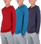 3 Pack: Boys Girls Youth Teen Quick Dry Dri Fit Dry Fit Long Sleeve Active Athletic Hoodie Tops Gym Sweatshirt Basketball Clothes Moisture Wicking Performance -Set 9,XL (14-16)