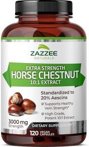 Zazzee Extra Strength Horse Chestnut 10:1 Extract, 3000 mg Strength, 20% Aescins, 4 Month Supply, 120 Vegan Capsules, Concentrated and Standardized 10X Extract, All-Natural, Non-GMO, Made in The USA