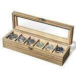 SRIWATANA Watch Box Case Organizer Display for Men Women, 6 Slot Wood Box with Glass Top, Carbonized Black