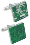 COLLAR AND CUFFS LONDON - Luxury Cufflinks for Men with PRESENTATION GIFT BOX - Circuit Board - Brass - PC Computer IT Electric Technology - Green and Silver Colours