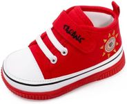 TARANIS Infant Baby Squeaky Shoes Boys Girls Squeaky Mid-top Canvas Shoes Anti-Slip Soft Rubber Sole Sneakers Toddler First Walkers Trainers Baby Holiday Red