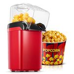 HOUSNAT Electric Popcorn Maker, 1200W Popcorn Machine with Hot Air Circulation, 2 Min Qucik Popping, for Oil-Free & Fat Free and Healthy Snacks, for kids, Movie Nights, Parties, Home, Retro Red