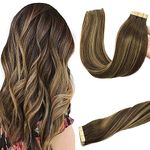 GOO GOO Tape in Hair Extensions Human Hair, 20pcs 50g 14inch, Balayage Chocolate Brown to Strawberry Blonde Real Remy Hair Extensions Seamless Straight Human Hair Extensions