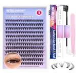 wiwoseo Individual Eyelashes Cluster Lashes Kit 240pcs Lash Clusters Individual Lashes Extension Kit Natural D Curl Russian Cluster Lashes with Lash Bond and Seal Lash Glue for DIY at Home(30p,8-16mm)