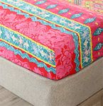 Chickwin Bohemian Printed Fitted Sheets for Double King Single Size Bed, 100% Polyester Bedding Sheets, Deep Pocket 30cm - Shrinkage Fade Resistant Easy Care (Bohemian Red,150x200x30cm)