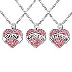 Crystal Love Heart Big Middle Little Sister Pendant Necklace Women Girl Family Jewelry Set 3pcs (Pink)