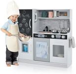 Maxmass Kids Play Kitchen, Wooden Children Pretend Kitchen with Ice Maker, Telephone, Chalkboard, Double Stoves, Dishwasher, Cookware Accessories, Toddler Cooking Toy Playset for Boys Girls (White)