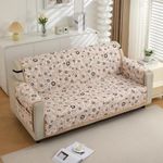 HOKIPO Polyester 3 Seater Quilted Sofa Cover with Pockets, Light Peach Candytuft (IN-813-D6)