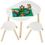Best Choice Products 2-in-1 Kid's Wooden Building Block Table, Construction Activity Center for Playroom, Child Development w/Reversible Tabletop, 2 Stools, Storage Compartment