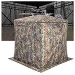 COSTWAY 3 Person Pop Up Hunting Blind, 270 Degree See Through Camouflage Ground Tent with Silent Sliding Window & Carrying Bag, Hunting Blind Gear for Shooting Bird Watching