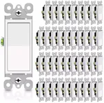 3 Way Decora Switch White, Greencycle 40Pack Three Way/Single Pole Light Switch Rocker Switch 15A 120/277V, On/Off Rocker Paddle Interrupter, Residential/Commercial Grade,Home & Office,UL/CUL