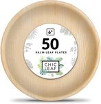 Chic Leaf 100% Compostable Disposable Palm Leaf Plates 6 Inch Like Bamboo Plates Round (50 pc) - Premium Appetizer Plates for Wedding and Party Events - Sturdy Eco Friendly Disposable Plates