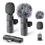 Wireless Lavalier Lapel Microphone - Used for iPhone/Android Phone/Computer/iPad with Noise Reduction - Mini 2 Clip-on Lapel Mic for Video Recording Tiktok Youtube, Plug-Play