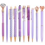 10 Pcs Purple Glitter Ballpoint Pens,Comfortable Writing Pens,Metal Retractable Pretty Journaling cute Pens bulk, Black Ink Medium Point (1.0mm)