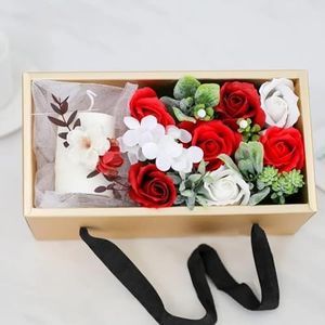 Générique Coffret Cadeau Bougie Parfumée avec Fleur de Savon parfumées Cadeau Femme Personnalisé Anniversaire Fête des Mères Saint Valentin