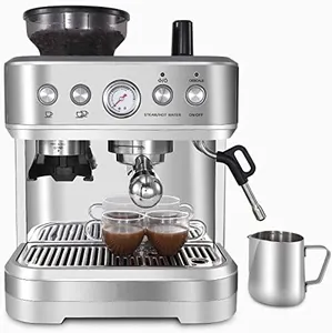 Espresso Coffee Machine, 15 Grinding Setting Espresso Cappuccino Maker with 60 oz Removable Water Tank, Professional Espresso Coffee Machine for Home Office, Pressure Dial, PID Temperature Control