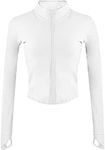 Yeokou Womens Active Zip Up Seamless Sports Running Track Jacket Tops with Thumbhole（White-L）