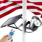 Deneve Solar Flagpole Light - IP65 Waterproof Flag Pole Light Solar Powered with Remote Control - Adjustable Brightness Dusk to Dawn for Flag Pole, Outdoor, Landscape, Patio